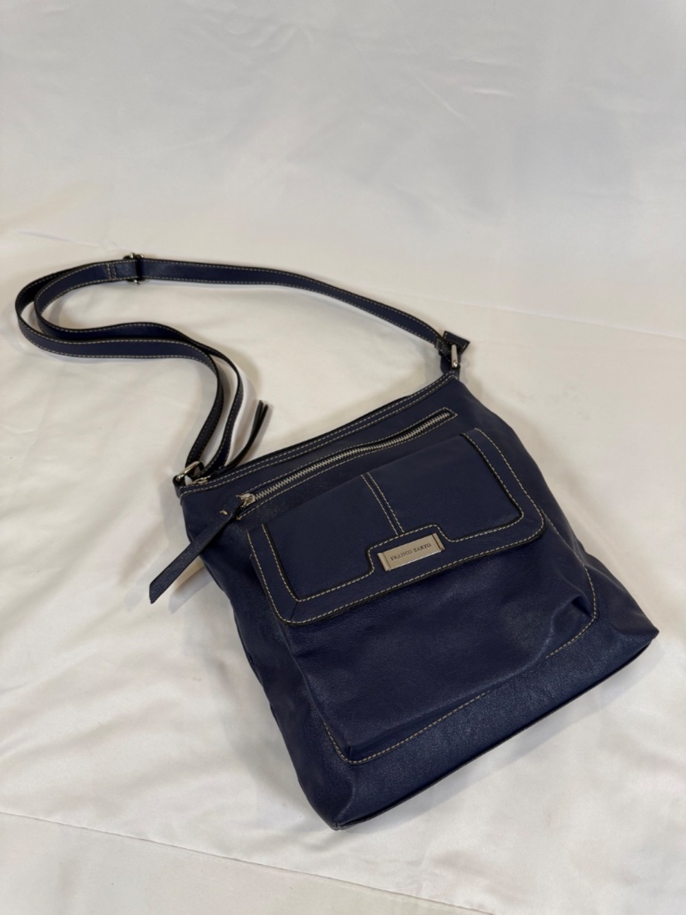 Franco Sarto Blue Crossbody Bag Contrast Stitch Faux Leather